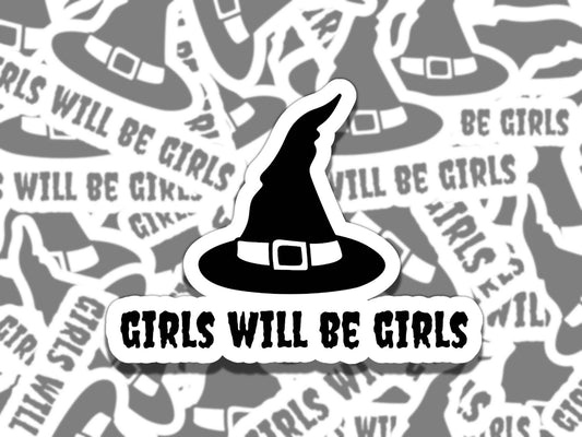 Girls Will Be Girls Witch Spooky Colorful  Vinyl Sticker,