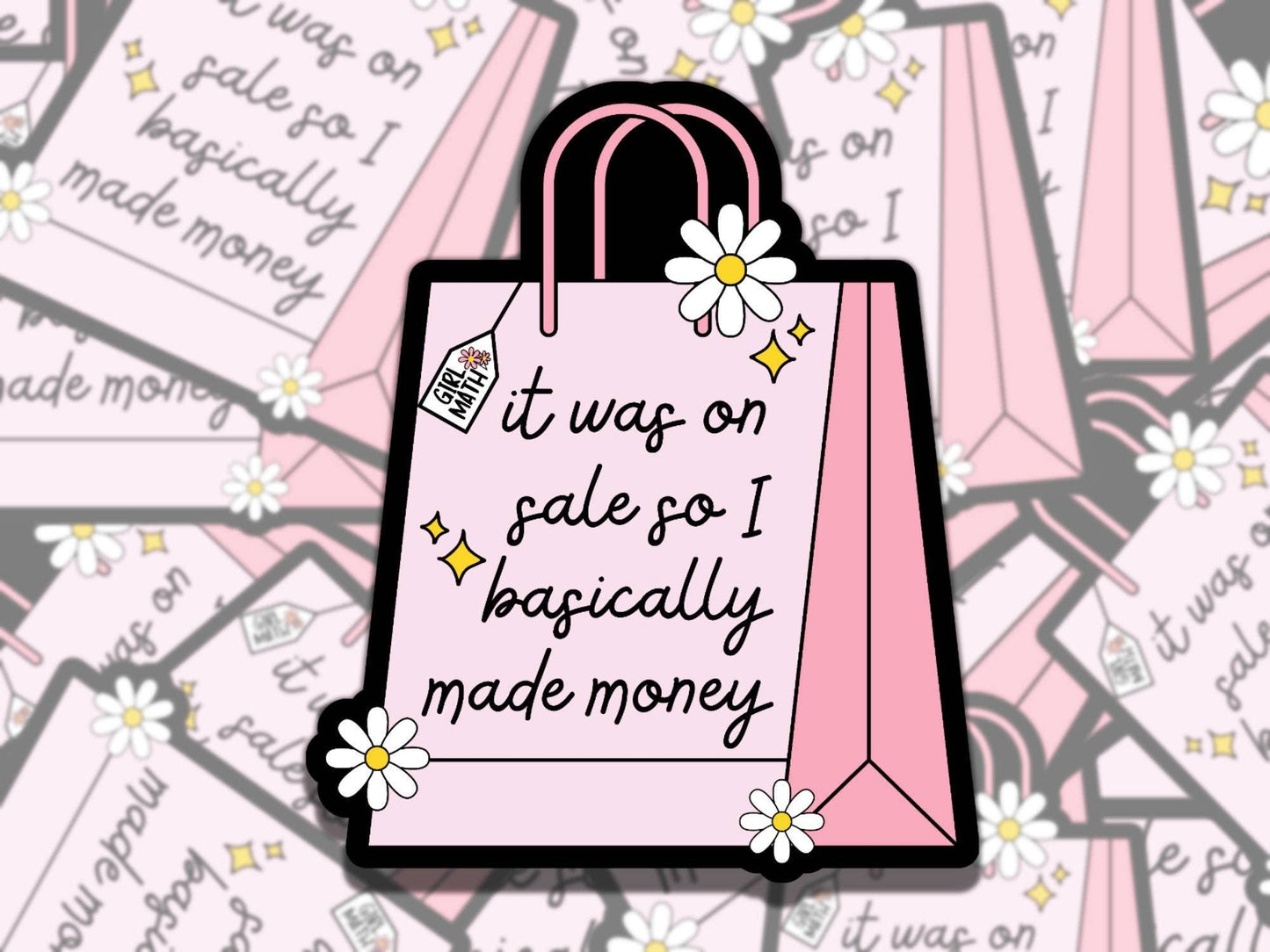 It Was on Sale Cute Pink Girl Math Bag  Vinyl Sticker
