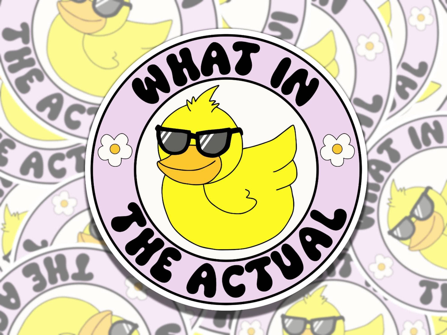 Quirky What in the Actual Duck Design Vinyl Sticker