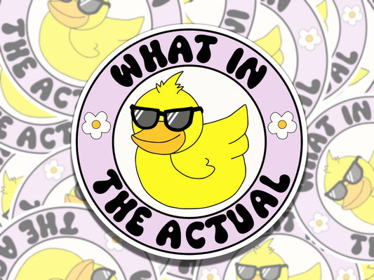 Quirky What in the Actual Duck Design Vinyl Sticker