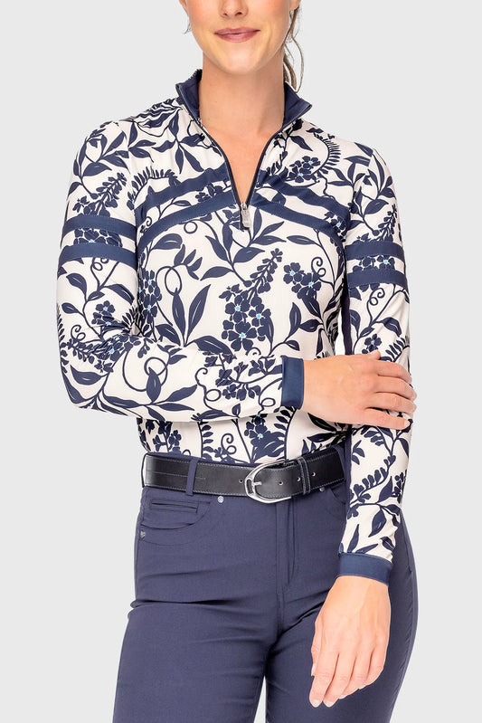 Kastel Gardenia Climbing Vine Long Sleeve Chevron 1/4 Zip Sun Shirt