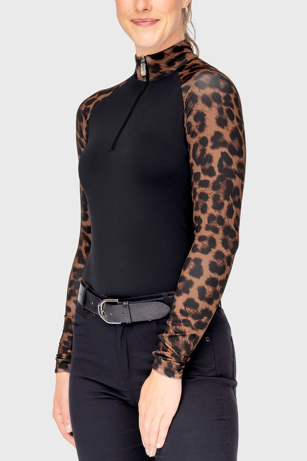 Kastel Espresso Leopard Long Sleeve Raglan 1/4 Zip Sun Shirt
