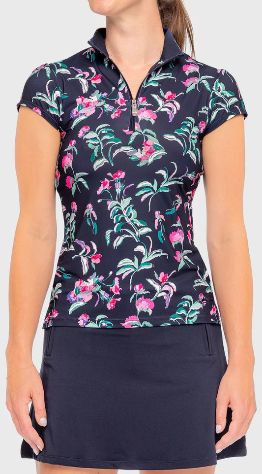 Kastel Cap Sleeve Navy Garden Blooms Sun Shirt