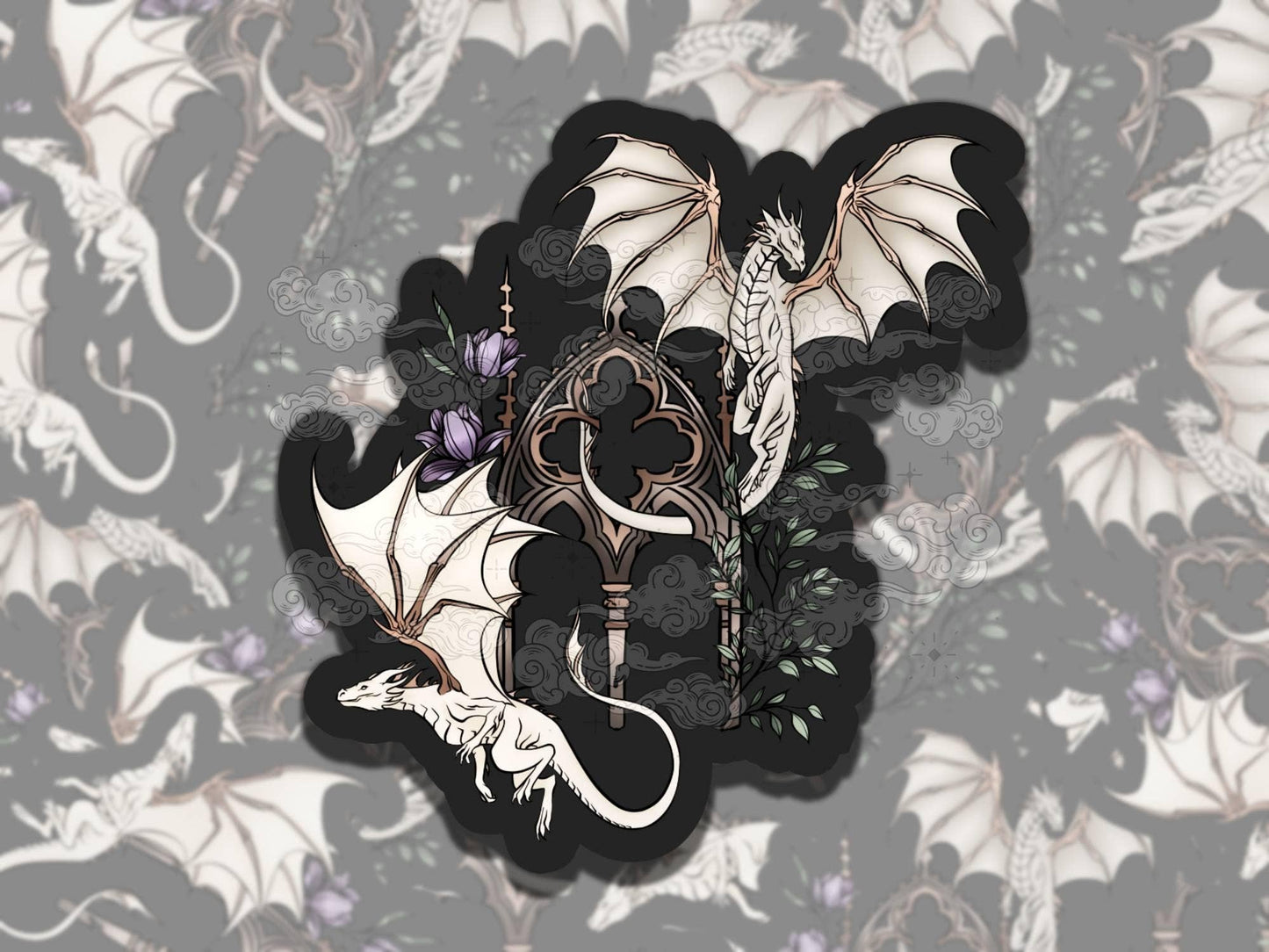 Bone Dragons Fantasy Magical Colorful  Vinyl Sticker, Girly